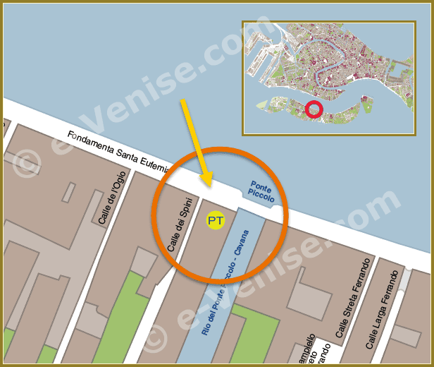 Plan de Situation à Venise du Bureau de Poste Giudecca Sant' Eufemia