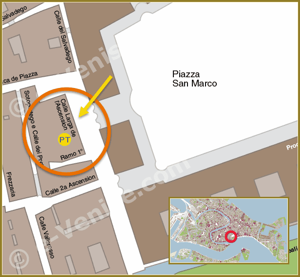 Plan de Situation à Venise du Bureau de Poste Calle Larga de l'Ascension Saint-Marc