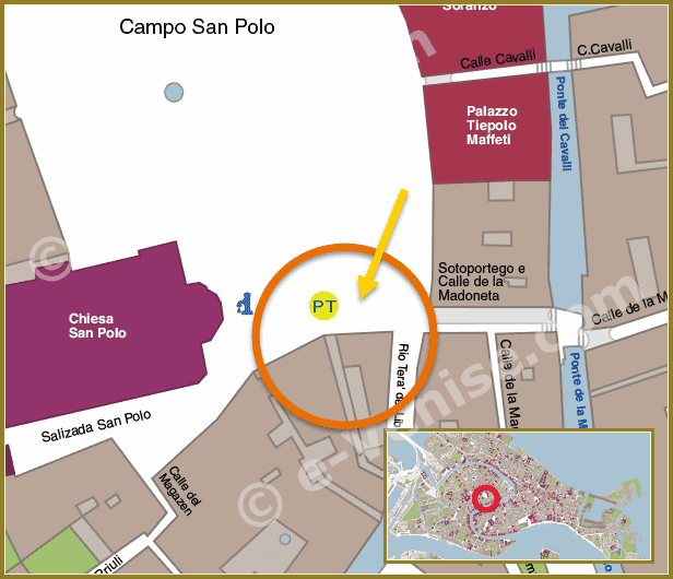 Plan de Situation à Venise du Bureau de Poste Campo San Polo