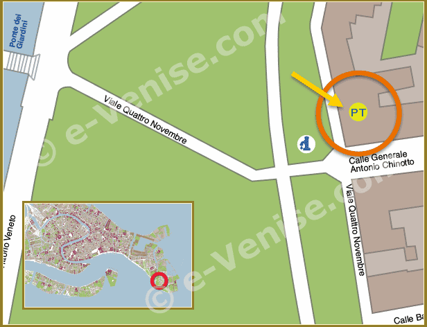 Plan de Situation à Venise du Bureau de Poste Sant Elena Castello
