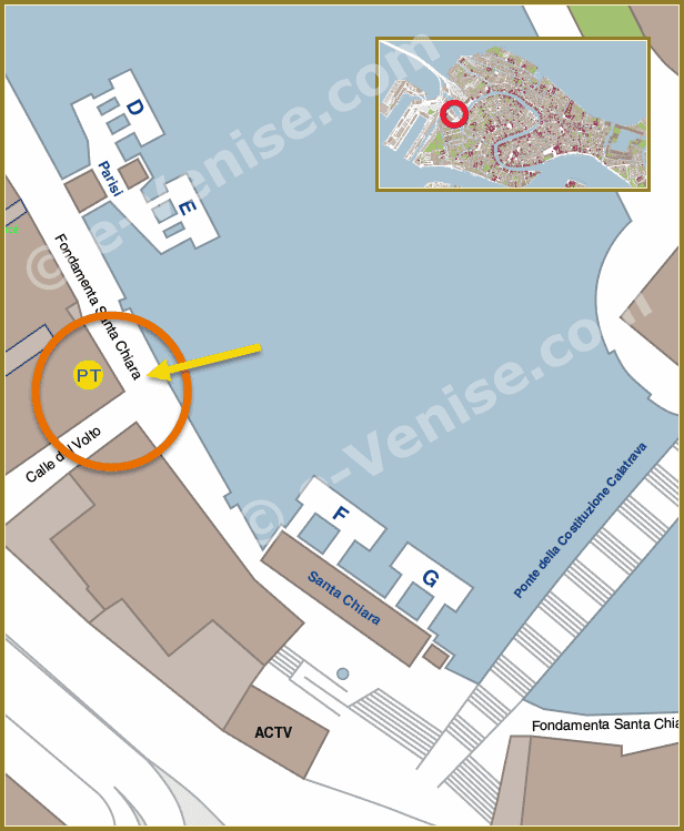 Plan de Situation à Venise du Bureau de Poste Santa Chiara Pïazzale Roma