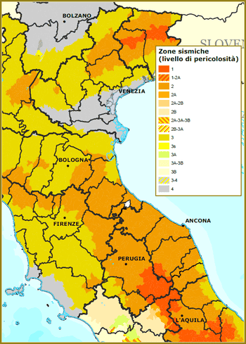Tremblement de Terre à Venise, la carte des risques sismiques et la classification en risques la plus basse pour Venise