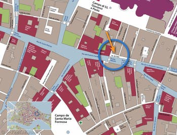 Plan de situation de l'Ostaria Ai Pie del Ponte à Venise