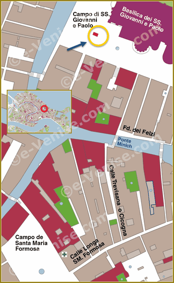 plan de situation de la statue du Colleoni à Venise carte