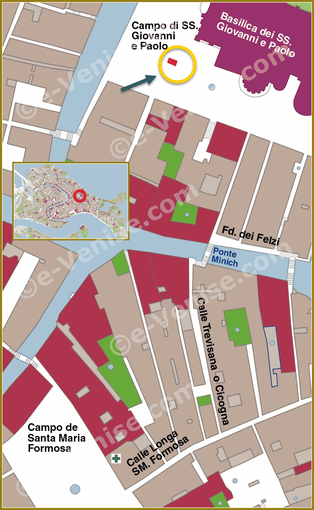 plan de situation de la statue du Colleoni à Venise carte