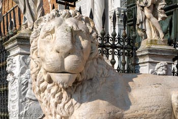 The lion of Hephaestus from the Sacred Way that linked Athens to Eleusis in front of the entrance to the Venice Arsenal