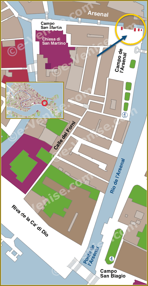 Les Lions de l'Arsenal de Venise - Plan de Situation à Venise