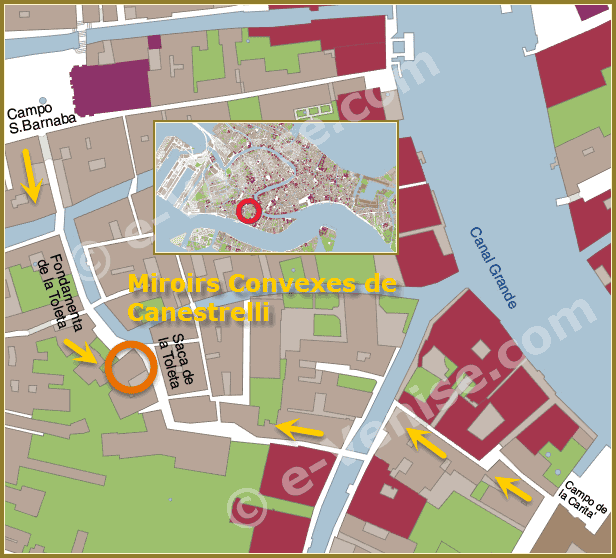 Plan carte de Venise avec la situation des magasins Canestrelli à Venise