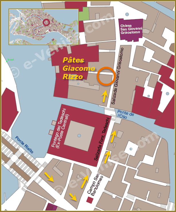 Plan de Situation à Venise des Pâtes Giacomo Rizzo