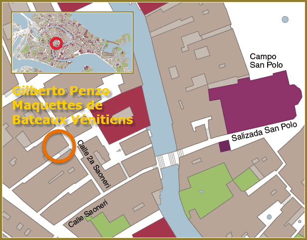 Plan d'accès au magasin des maquettes de bateaux de Gilberto Penzo à Venise