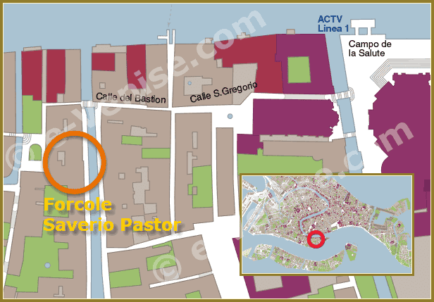 Plan d'accès à l'atelier du Remer sculpteur de Forcole Saverio Pastor à Venise