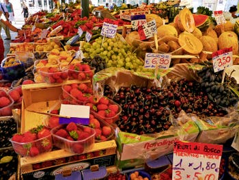 Rialto Market in Venice, the Erberia of fruit and vegetables