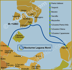 Plan de la Ligne N Nocturne Lagune Nord du Vaporetto à Venise ACTV
