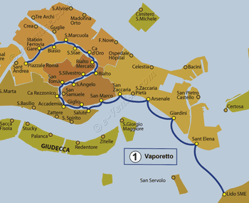 Plan des lignes du Vaporetto ACTV à Venise en Italie