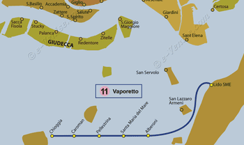Plan de la ligne du Vaporetto ACTV numéro 11 à Venise en Italie