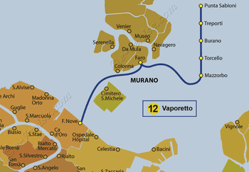 Plan de la ligne du Vaporetto ACTV numéro 12 à Venise en Italie