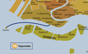 Plan de la ligne du Vaporetto ACTV numéro 16 à Venise en Italie