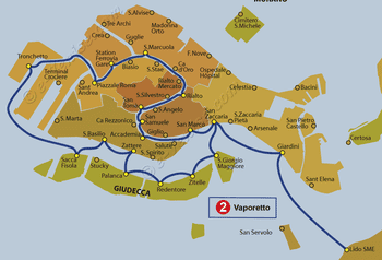 Plan de la ligne du Vaporetto ACTV numéro 2 à Venise en Italie