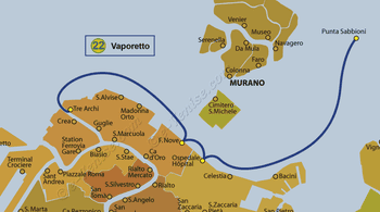 Plan de la ligne du Vaporetto ACTV numéro 22 à Venise en Italie