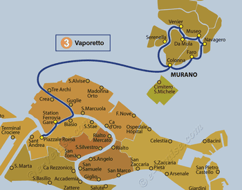 Plan de la ligne du Vaporetto ACTV numéro 3 à Venise en Italie