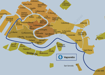 Plan de la ligne du Vaporetto ACTV numéro 6 à Venise en Italie