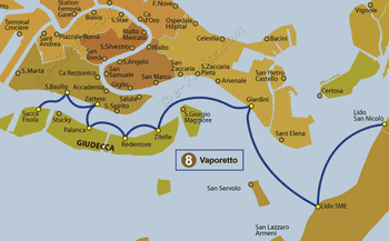 Plan de la ligne du Vaporetto ACTV numéro 8 à Venise en Italie