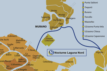 Plan de la ligne du Vaporetto ACTV Nocturne Laguna Nord à Venise en Italie