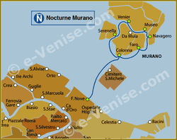 Plan de la Ligne N Nocturne Murano du Vaporetto à Venise ACTV