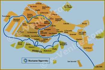 Plan de la Ligne N Nocturne du Vaporetto à Venise ACTV