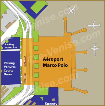Plan d'accès aux Bus ACTV et ATVO à l'aéroport Marco Polo de Venise