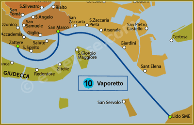 Plan de la Ligne 10 du Vaporetto à Venise ACTV