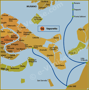 Plan de la Ligne 14 du Vaporetto à Venise