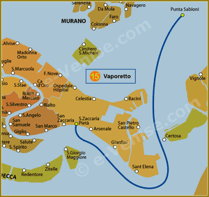 Plan de la Ligne 15 du Vaporetto à Venise