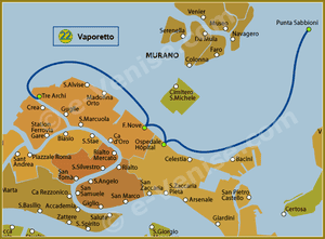 Plan de la Ligne 22 du Vaporetto à Venise ACTV
