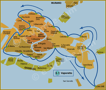 Plan des Lignes de Vaporetto à Venise